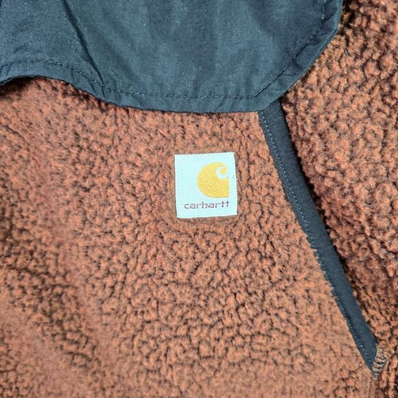 Carhartt Sherpa Fleece Pullover Large Rust Brown Quarter Snap OJ4991 Fall - Picture 7 of 16